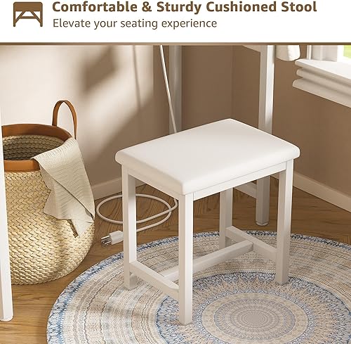 Miniatura 6 de Pequeño escritorio de tocador con espejo y luces  Mini mesa de maquillaje para niñas con silla, toma de corriente, tocador de maquillaje compacto