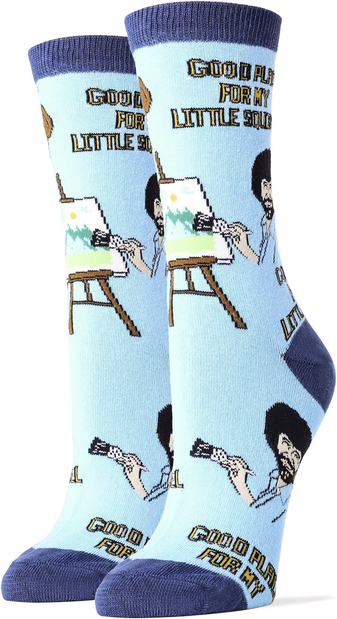 Women's Novelty Funny Bob Ross Crew Socks, Holiday Crazy Fun Dress Socks, Fits Shoe Size 5-10