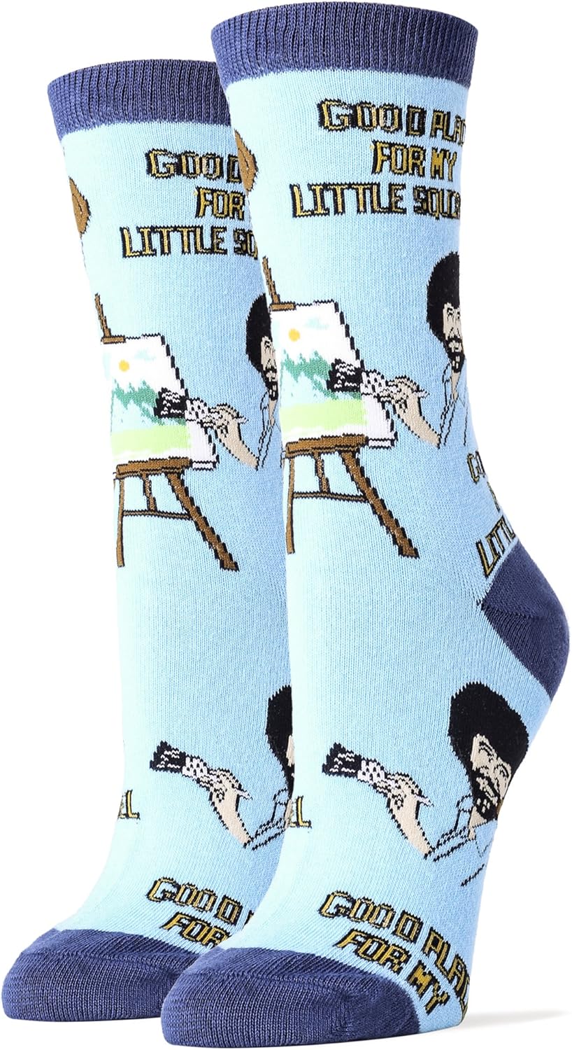 Oooh Yeah Women's Novelty Crew Socks, Funny Socks for Bob Ross, Holiday Socks, Christmas Socks, Crazy Socks (Let’s get Crazy), Size 5-10 : Clothing, Shoes & Jewelry