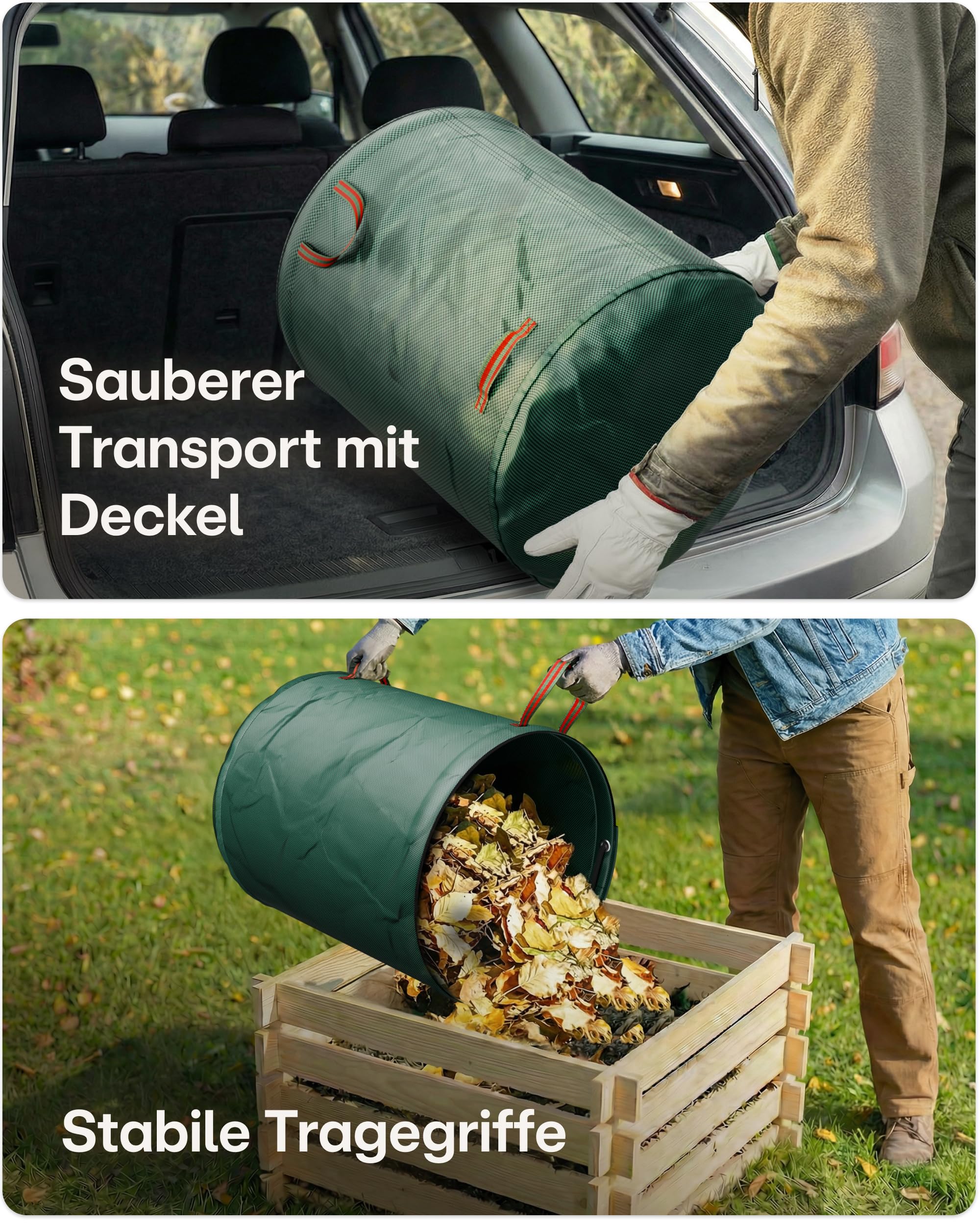Praknu 3x Gartenabfallsack Stabil 300 Liter Mit Deckel - Laubsack mit 4 Reißfesten Griffen - Stabil & Faltbar Gartensack - Laubsäcke - Gartensäcke - Garten Abfallsack - Grünschnittsack - Gartenzubehör