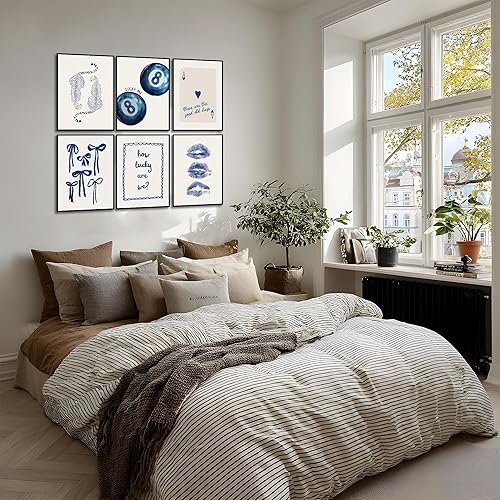Miniatura 5 de Póster de pared de guepardo azul marino moderno, decoración de pared, impresión de 8 bolas, pintura estética de moda preppy con lazo azul,