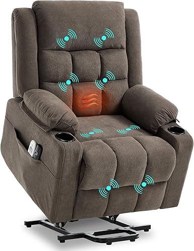Ketaiyou Sofá reclinable eléctrico con masaje y calor para personas mayores, puertos USB y tipo C, portavasos, posición infinita (marrón, regular)