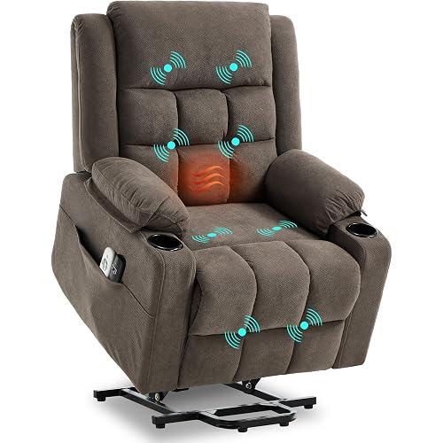 Ketaiyou Electric Power Lift Recliner Chair Sofa with Massage and Heat for Elderly, USB and Type-C Ports, Cup Holders, Infinite Position (Brown, Regular)