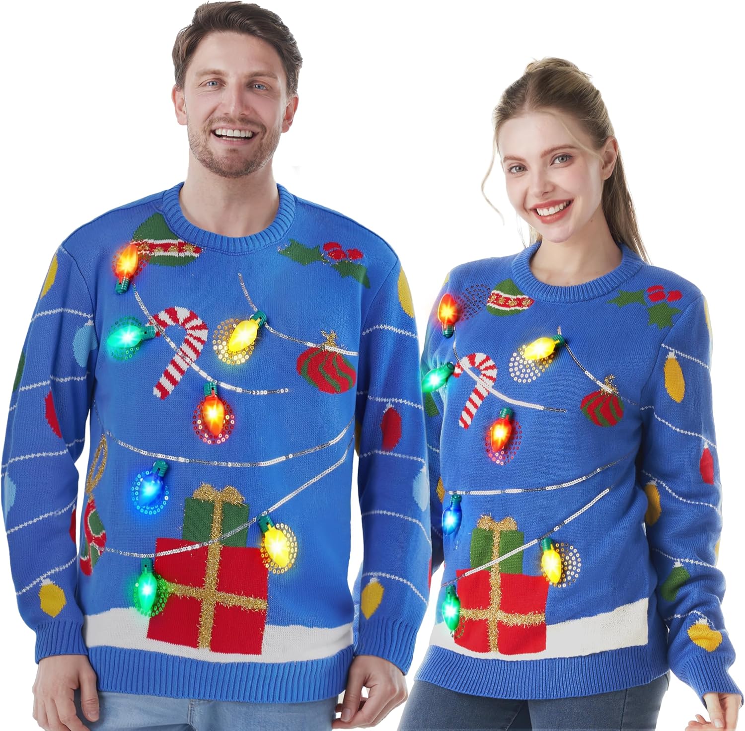 JOYIN Ugly Christmas Sweater Women Men Couples, LED Light Up Ugly Christmas Sweater Kids 2025, Holiday Party Pullovers