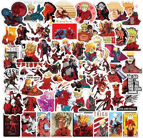 Paquete de 62 calcomanías de anime Trigun, calcomanías de vinilo estético de dibujos animados impermeables para botella de agua, laptop, teléfono,