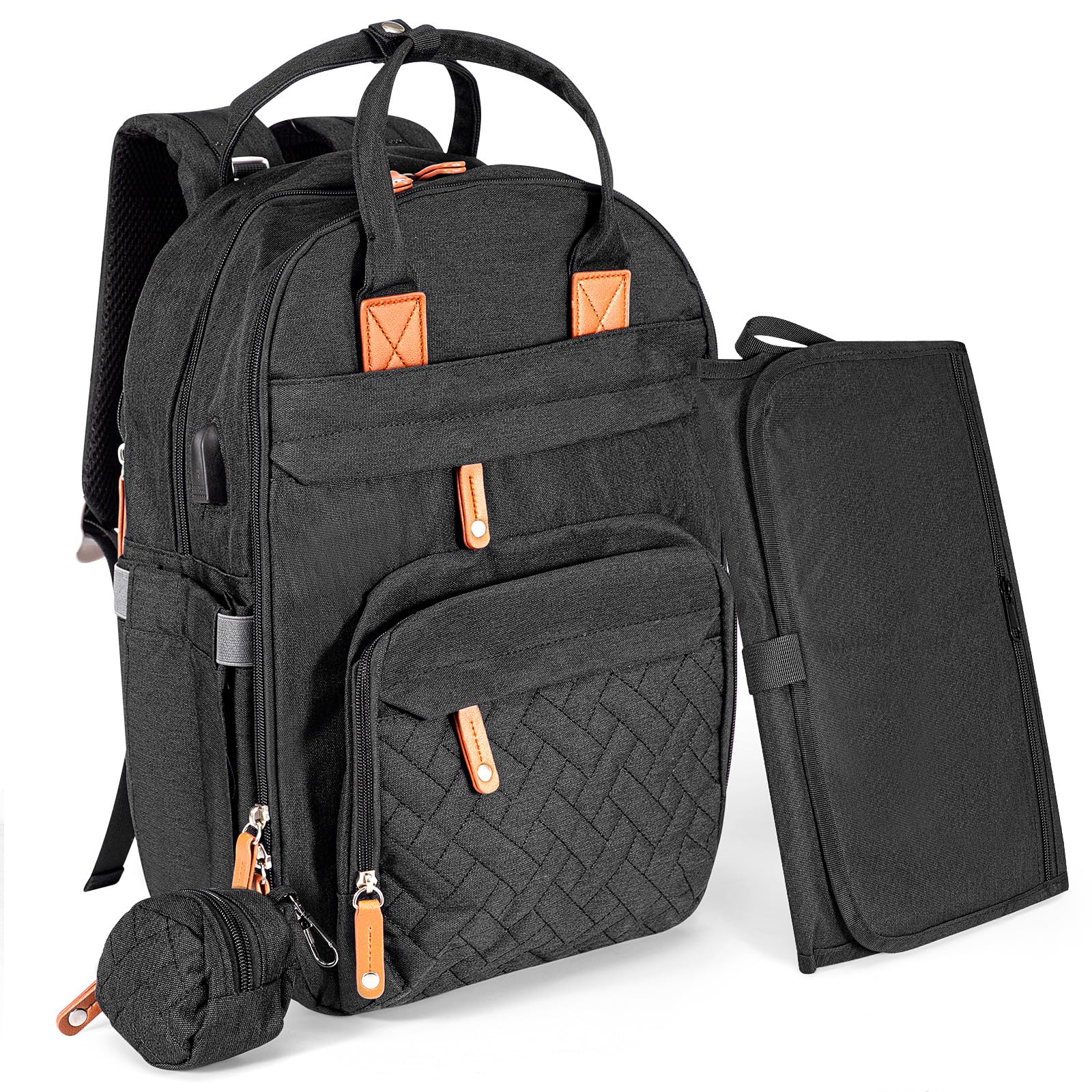 Holdfiturn Baby Changing Bag Backpack, Large Multifunction Nappy Bag with Portable Changing Mat, Pacifier Holder, Insulated Pockets, and Stroller Straps for Mom & Dad (Black)