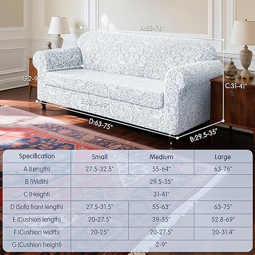 Miniatura 2 de SUBRTEX Fundas para sofá de 2 piezas, diseño de damasco jacquard de 3 plazas con cojín de asiento, fundas elásticas para sofá, protector de muebles