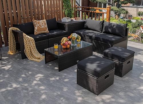 Miniatura 3 de Tangkula Patiojoy - Juego de muebles de patio de 8 piezas, juego de sofá modular de ratán PE para 6 personas con cubierta de agua, para jardín,