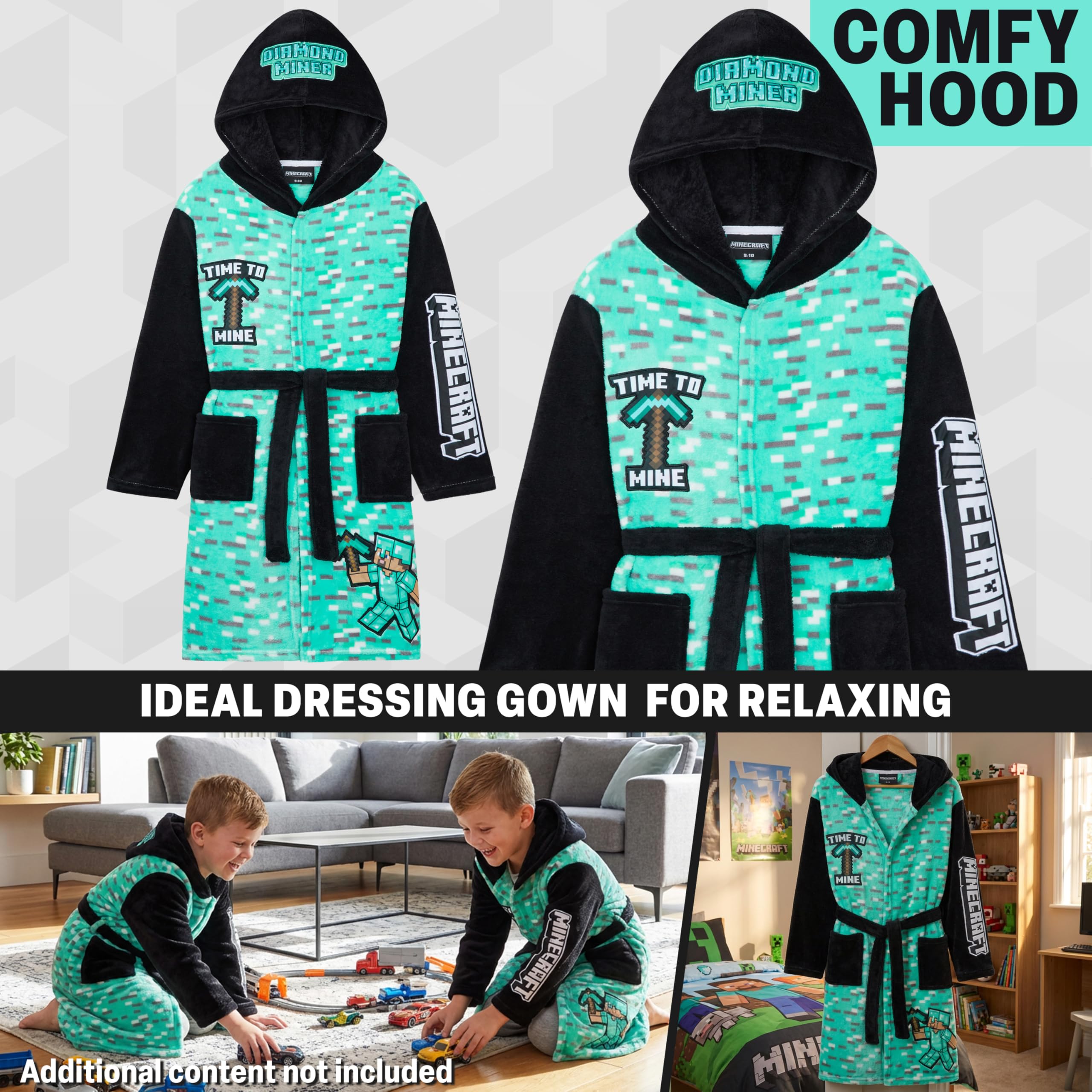 Get Trend Minecraft Robe Enfant et Ado, Robe de Chambre Polaire à Capuche avec Poches Loungewear Hiver, Idée Cadeau Creeper