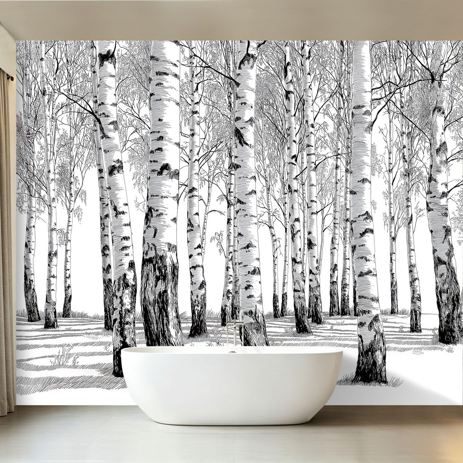 Panoramiczna tapeta do szkicowania, lasu, brzozy, 350 x 256 cm, fototapeta, tapeta do sypialni, salonu, tło telewizyjne, plakat, fototapeta