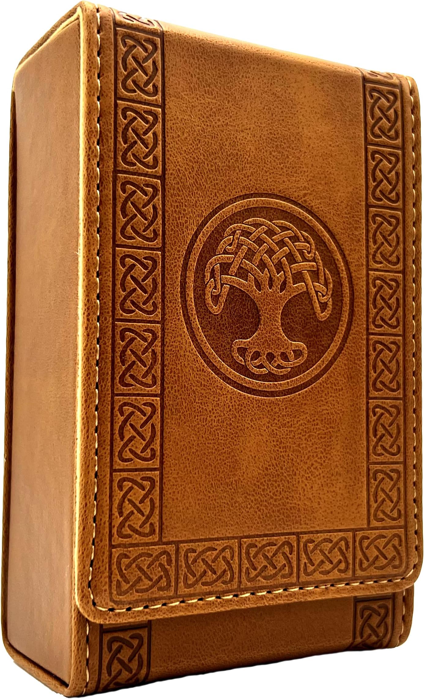 Luck Lab Leather Tarot Card Case/Holder - Brown - For Most Standard Size Tarot Cards (Fits Deck size with Box measuring 4.875 x 2.875 x 1.25)- Tree of LIfe Design