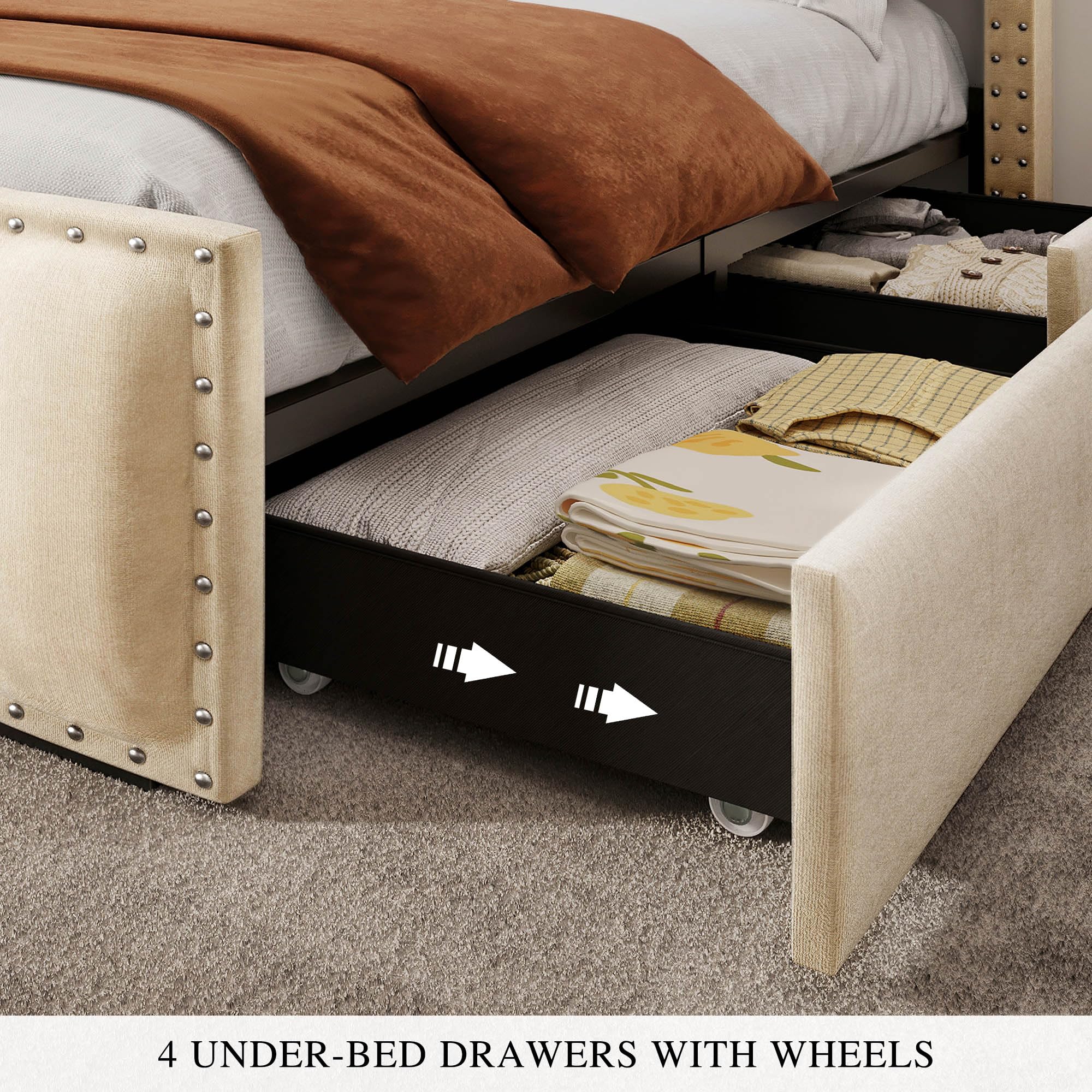 Storage Drawers Bed Frame DWVO King Size Bed Frame With RGB Lights ...