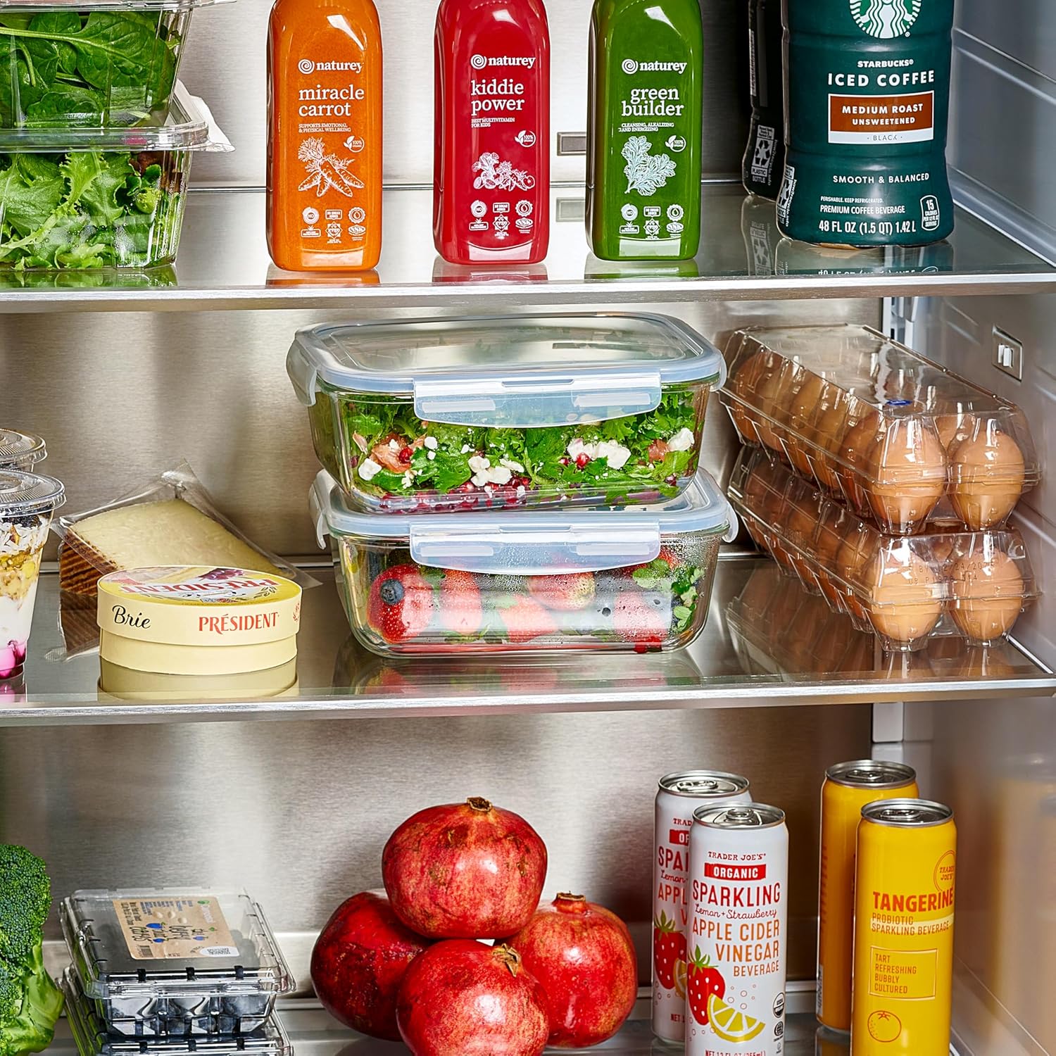 4pc Set - 8 Cup/64oz Large Glass Food Storage Containers with Lids Airtight Meal Prep Container with Lid Lock - Freezer Microwave & Oven Safe Clear Lunch Bowl Stackable Baking Pantry Organizer (2Pack) - Image 6