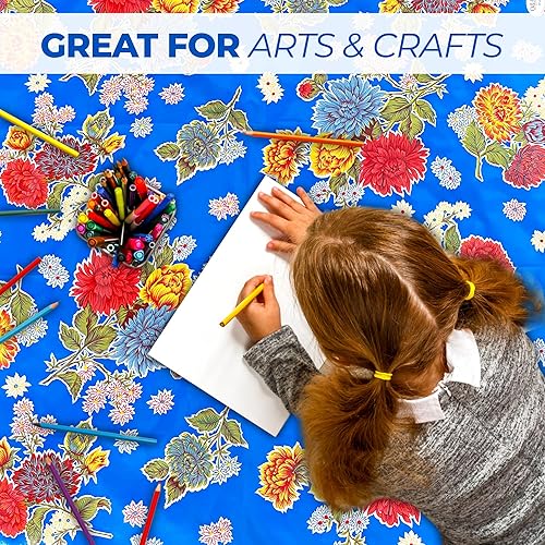 Vista 7 de Manteles de hule mexicano - Manteles de Hule Blue Mum, rectangulares (84 x 48 pulgadas)