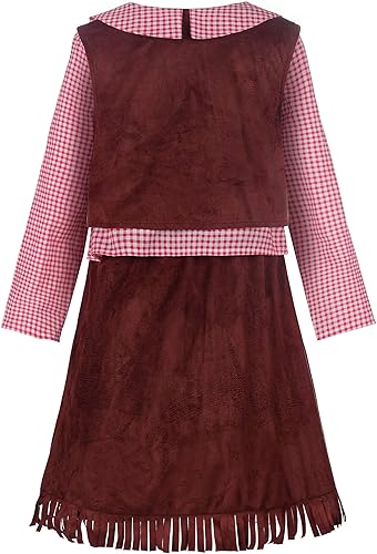 Miniatura 2 de ReliBeauty Disfraz de vaquera occidental para niñas, divertido disfraz de princesa para fiestas de vacaciones, color marrón