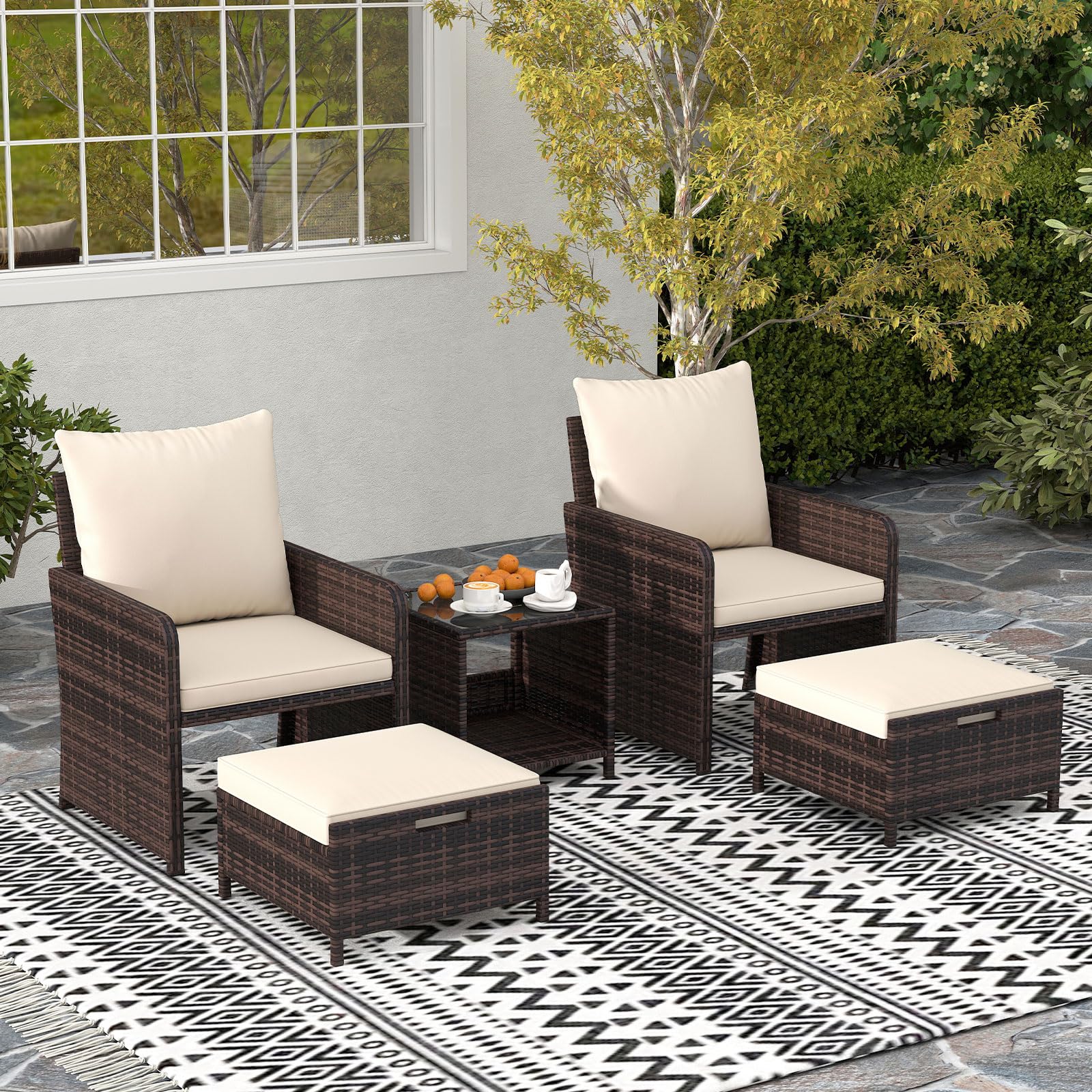 GIANTEX Gartenmöbel Set, Balkonmöbel Kleiner Balkon, Lounge Möbel 5-teilig