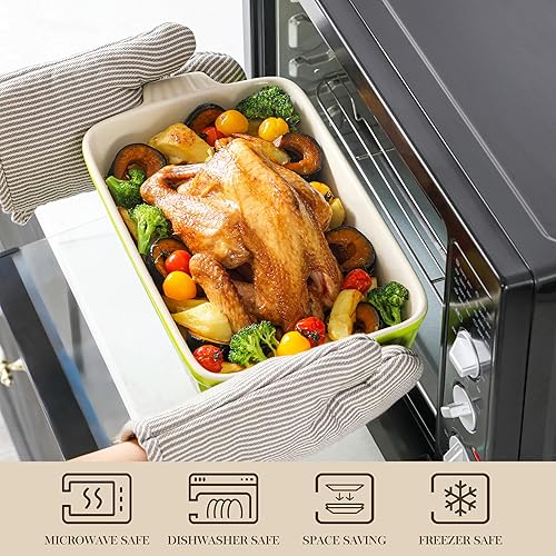 Miniatura 4 de MALACASA Juego de 4 utensilios para hornear, moldes de porcelana para horno, fuente para cazuela, fuentes rectangulares de cerámica para hornear