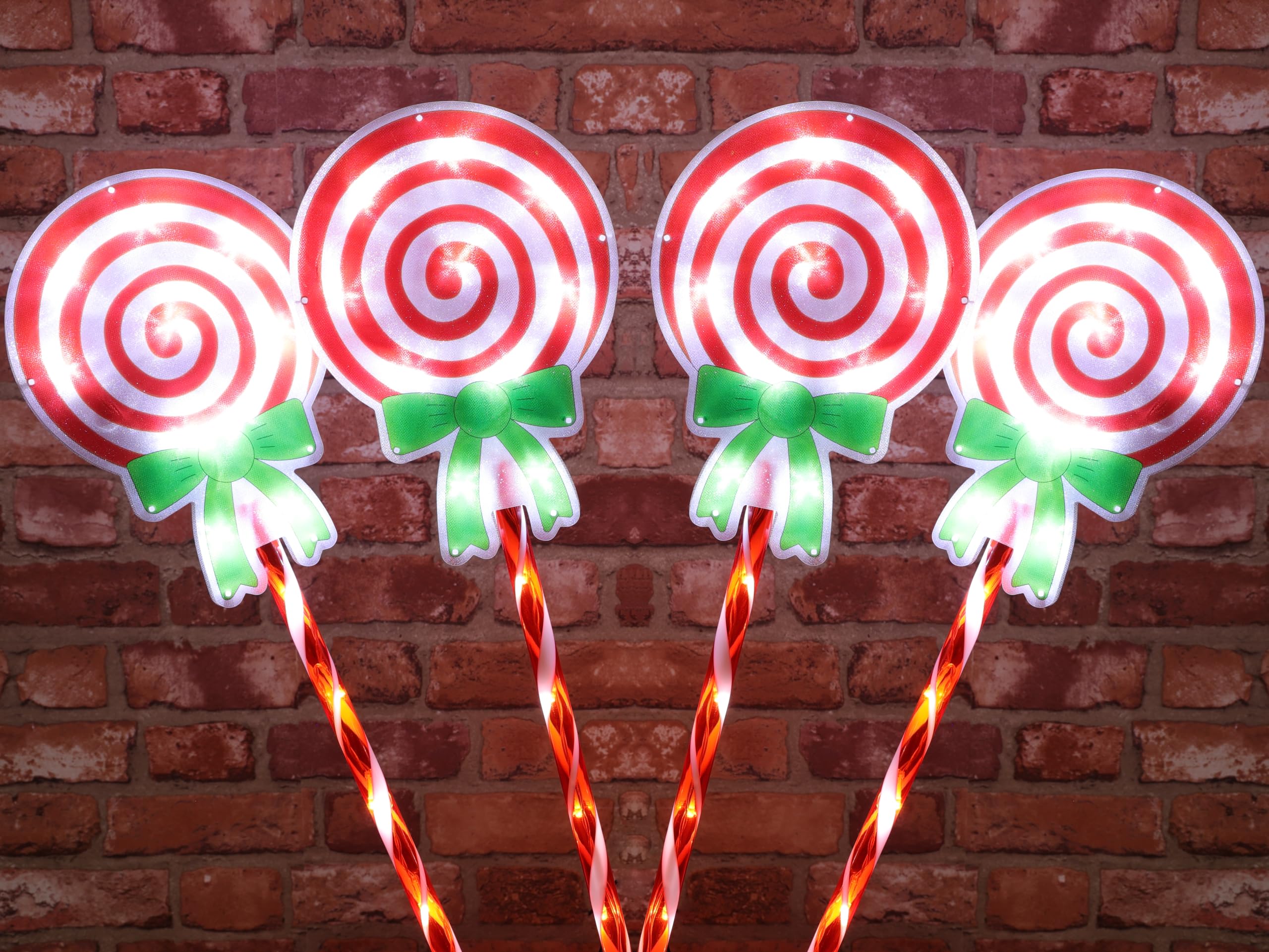 4 x 94cm (29") Static Lollipop Stake Lights - 60 Mains Operated White LEDs - Indoor/Outdoor Decorations