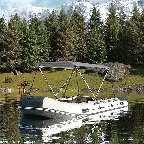 Miniatura 3 de DoCred Cubierta plegable Bimini para cubierta superior de barco, cubierta de toldo con 2 arcos (63 pulgadas de largo, 39 pulgadas a 55 pulgadas de