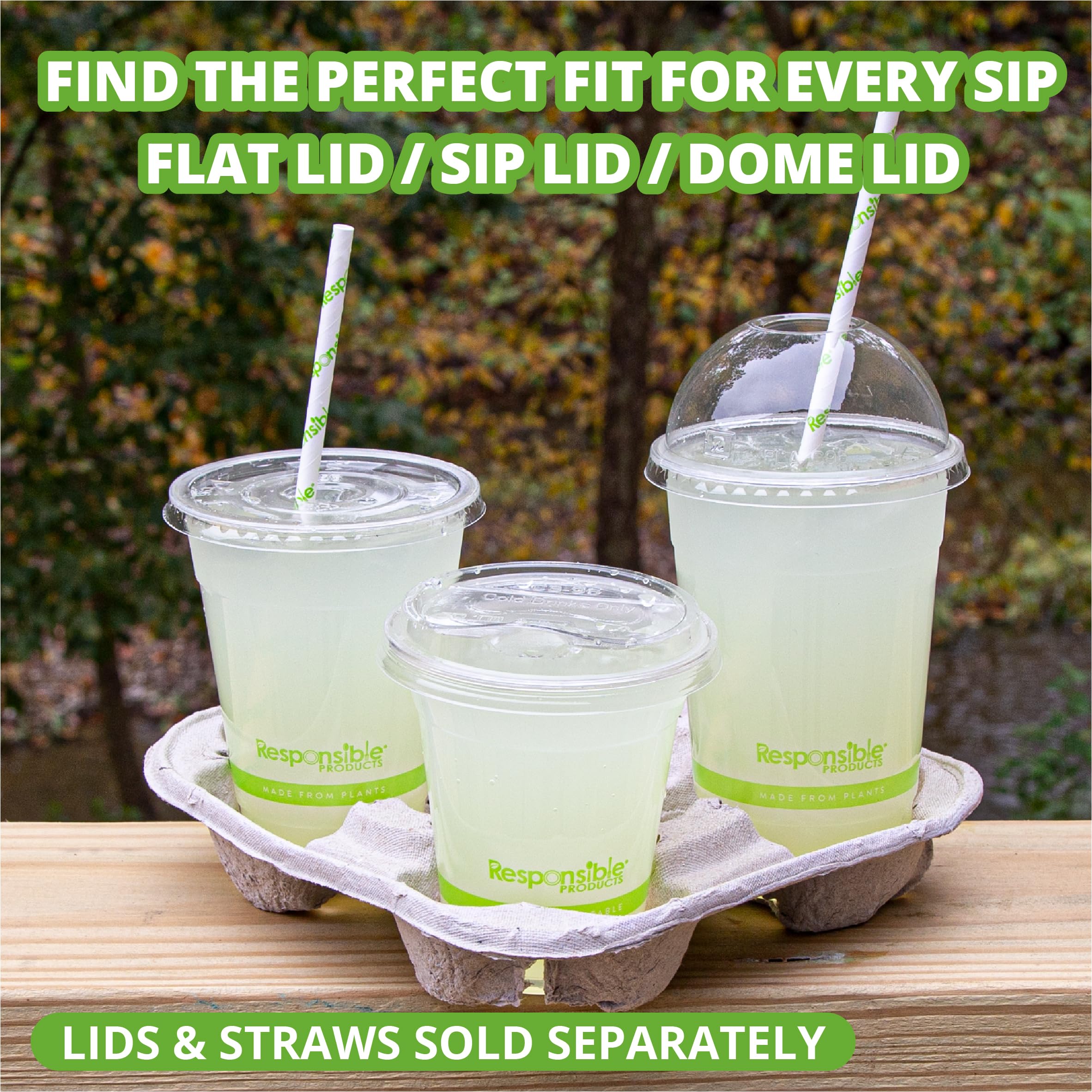 Responsible Products Taza fría transparente 100% compostable de 20 onzas, taza biodegradable extra fuerte, hecha de materiales vegetales naturales (1000 tazas)