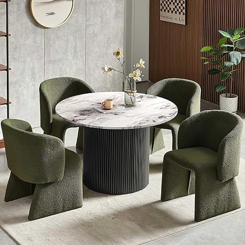 Miniatura 17 de NORDICANA Juego de mesa de comedor redonda de 5 piezas para 4, juego de mesa y sillas de cocina rústicas de 47 pulgadas, juego de comedor con 4