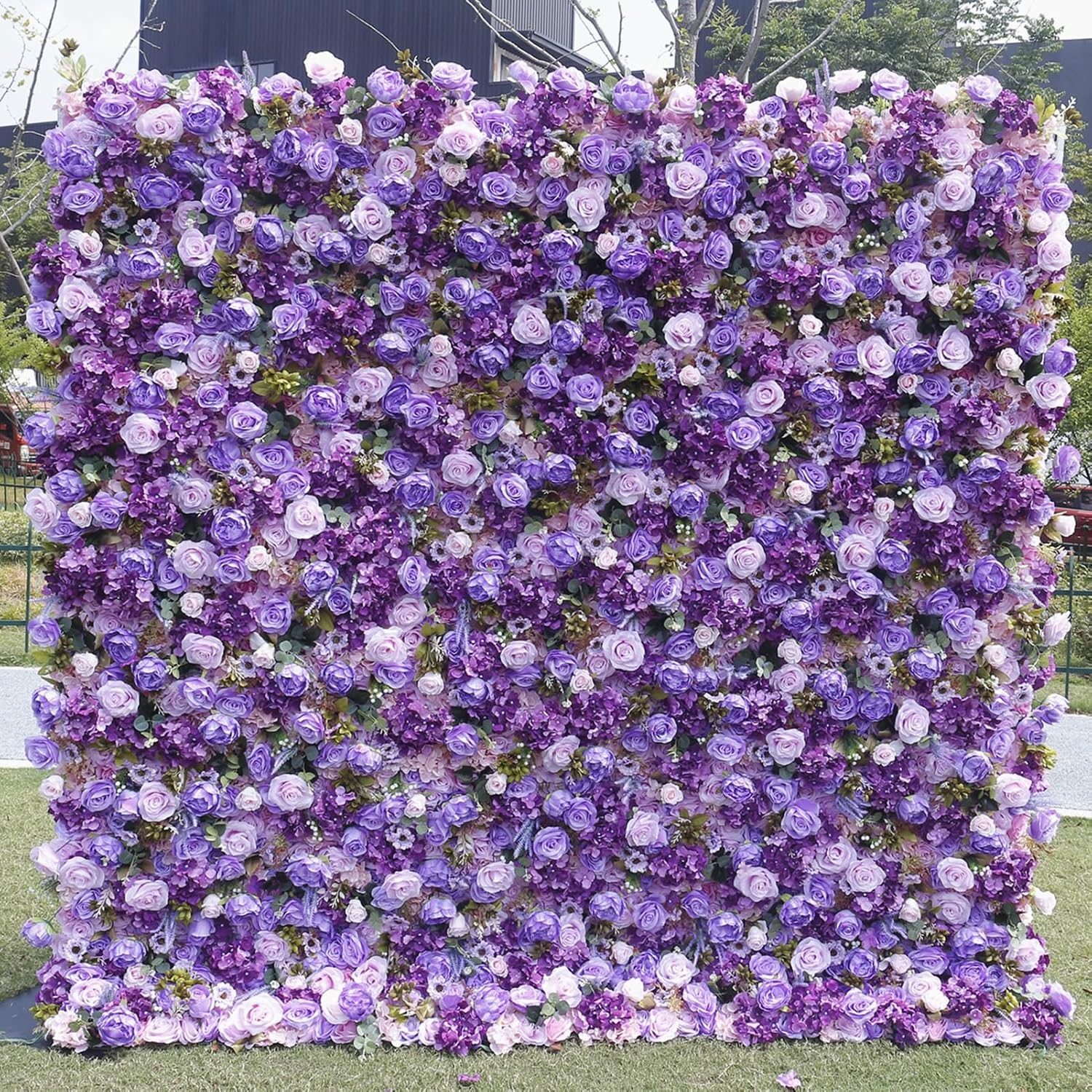 Purple Rose Hydrangea 5D Simulated Flower Wall Background - High-Density Silk Flower Wedding Decoration | Waterproof Outdoor Photography Props | Multiple (1.2m*2.4m)