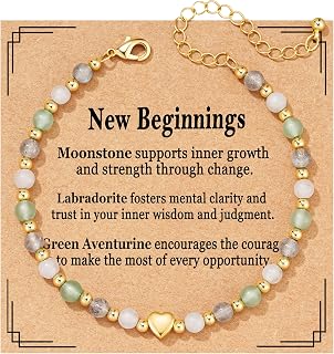Natural Crystal Bracelet for Women, Anxiety Relief New Beginnings Triple Protection Money Empath Protection Jewelry 6.5+2 Inches