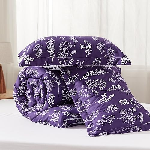 Miniatura 73 de Bedsure Juego de edredón de tamaño Queen, color lavanda, lindo, floral, regalo para mujer, 3 piezas, 1 suave edredón reversible con flores y 2