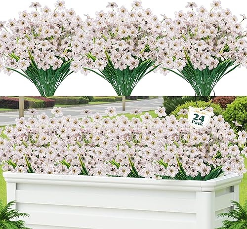 Miniatura 7 de 24 flores artificiales para exteriores, decoración de flores de plástico, resistentes a los rayos UV, arbustos, plantas artificiales para interiores