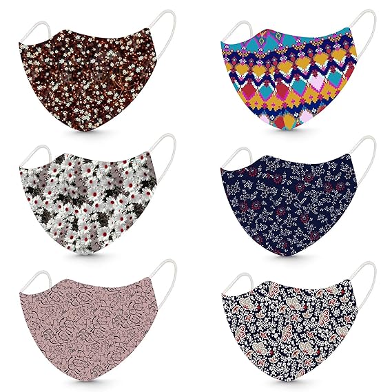 Tormeti - 6 Pcs Fashion Flowers Washable Cotton Face Mask - Skin Friendly Washable Fabric Face Mask for Adult (P4)