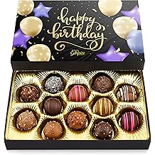 Happy Birthday Chocolates - 12 Assorted Milk &amp; Dark Chocolate Truffles - Gourmet Box - Birthday Gifts for Women &amp; Men, 6 oz