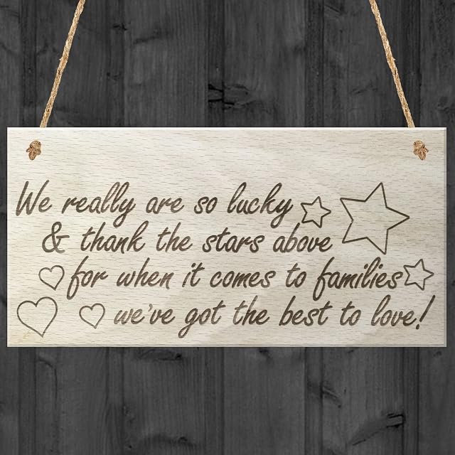 Red Ocean We Really Are So Lucky & Thank The Stars Above For When It Comes To Families We've Got The Best To Love Family Gift Wooden Hanging Plaque