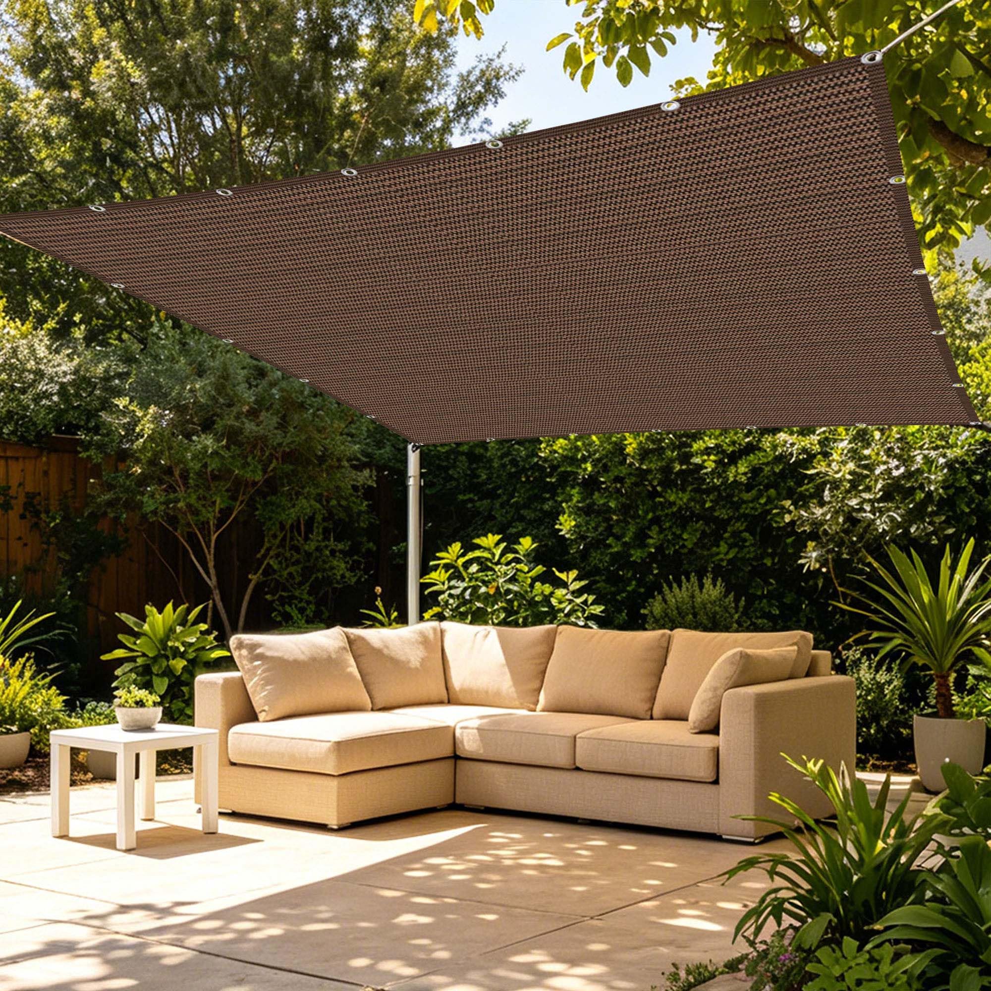 Voile ombrage 4x4m rectangulaire marron perméable pour terrasse