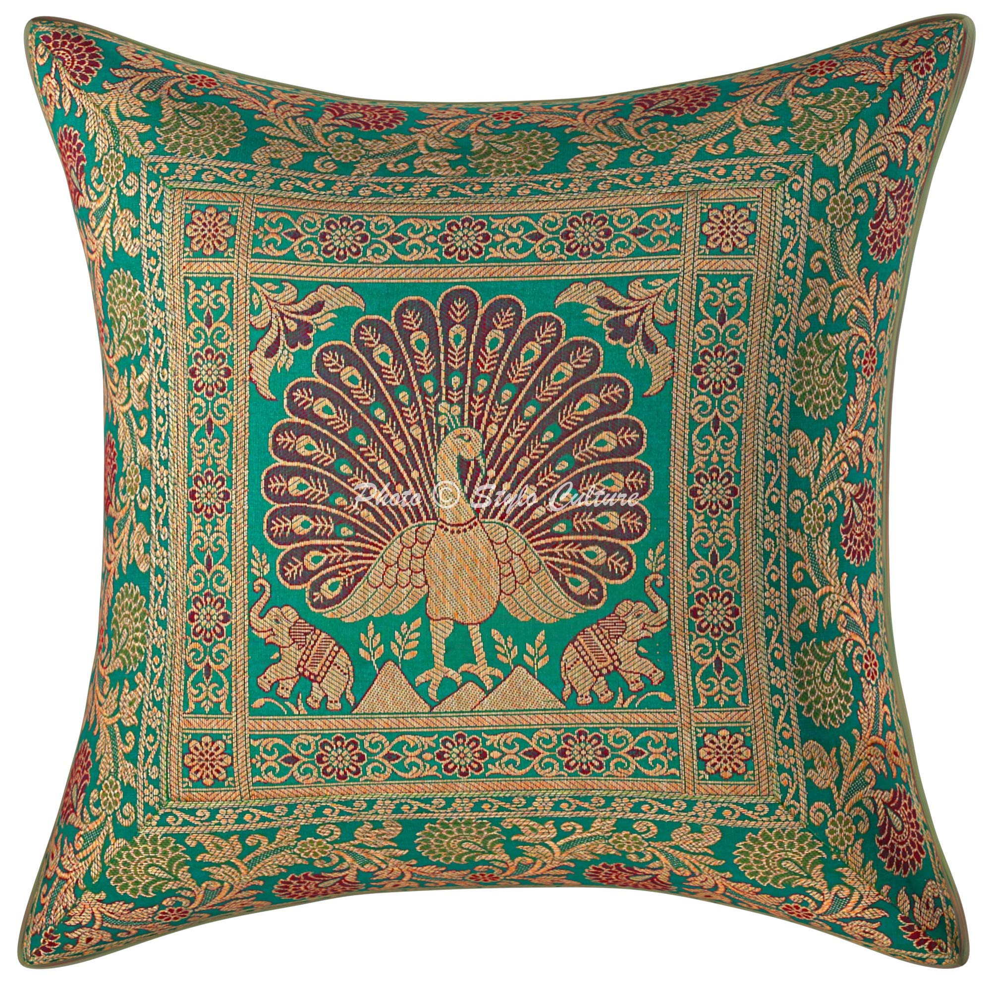 Stylo Culture Bohémien Fodere Per Cuscini 40x40 cm Decorazione Per La Casa Per Abbellire Letto Pavone Jacquard Turchese Quadrato Cerniera 16x16 pollici Federe Per Cuscino Soggiorno Sedie - 2 pezzi