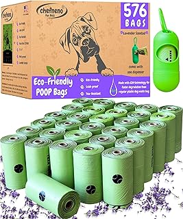 Biodegradable Doggy Poop Bags with Dispenser (576 Bags) Eco-friendly Dog Waste Pickup Bags Refill Rolls Cat Waste Bags (Green, 32 Rolls, Lavender Scented)