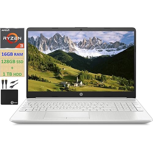 2021 HP Flagship 15.6” HD Laptop Computer, AMD Ryzen 3 3250U up to 3.5GHz (Beat Intel i5-7200U), 16GB RAM, 128GB SSD+1TB HDD, HD Webcam,Remote Work,WiFi, Bluetooth 4.2, HDMI, Win10 S, w/Marxsol Cables