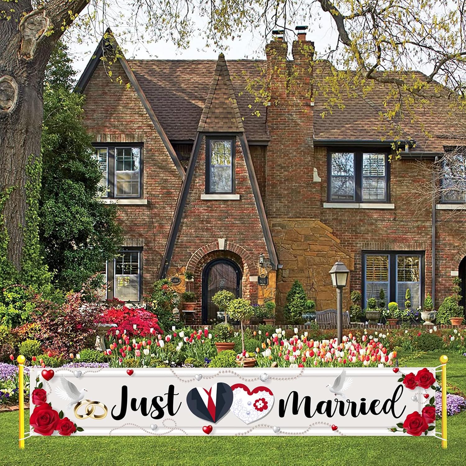 Labakita Large Just Married Banner, Wedding Ceremony Front Yard Sign, Wedding Banner for Outside Inside, Honeymoon Bridal Shower Party Decoration Supplies - Image 3