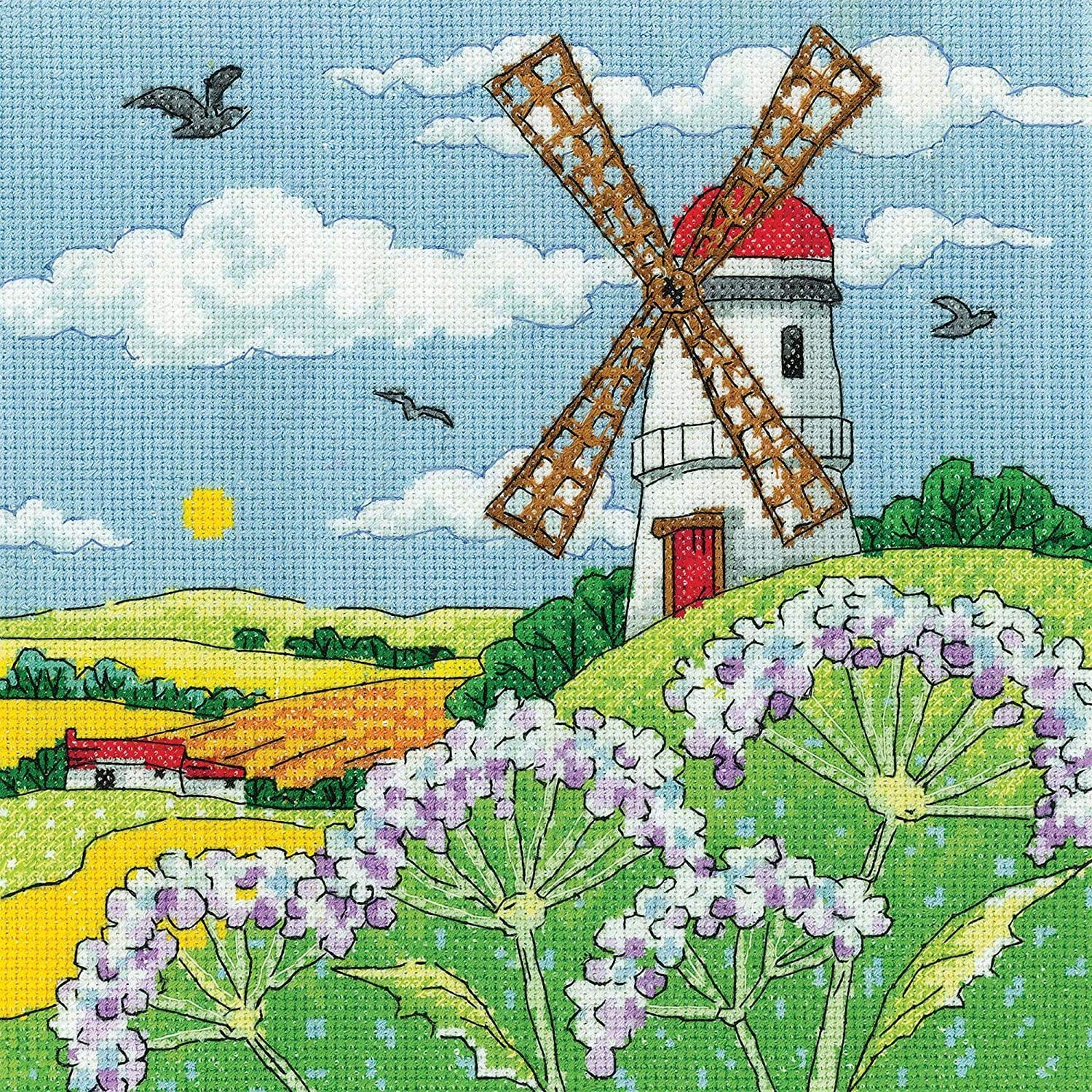 Heritage Crafts Cross Stitch Kit - Windmill Landscape (Aida)