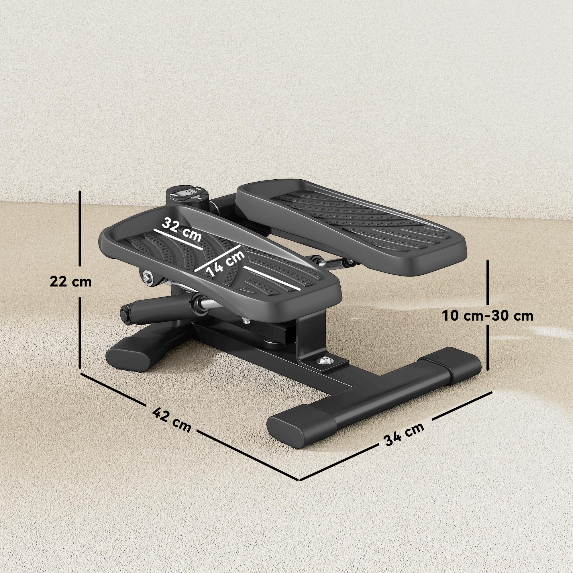 SPORTNOW Mini Stepper Fitness, Stepper Disque de Torsion de la Taille 2 en 1 pédales antidérapantes surdimensionnées, écran LCD, Hauteur réglable, 100 kg, pour la Maison Gym Aucun Assemblage requis