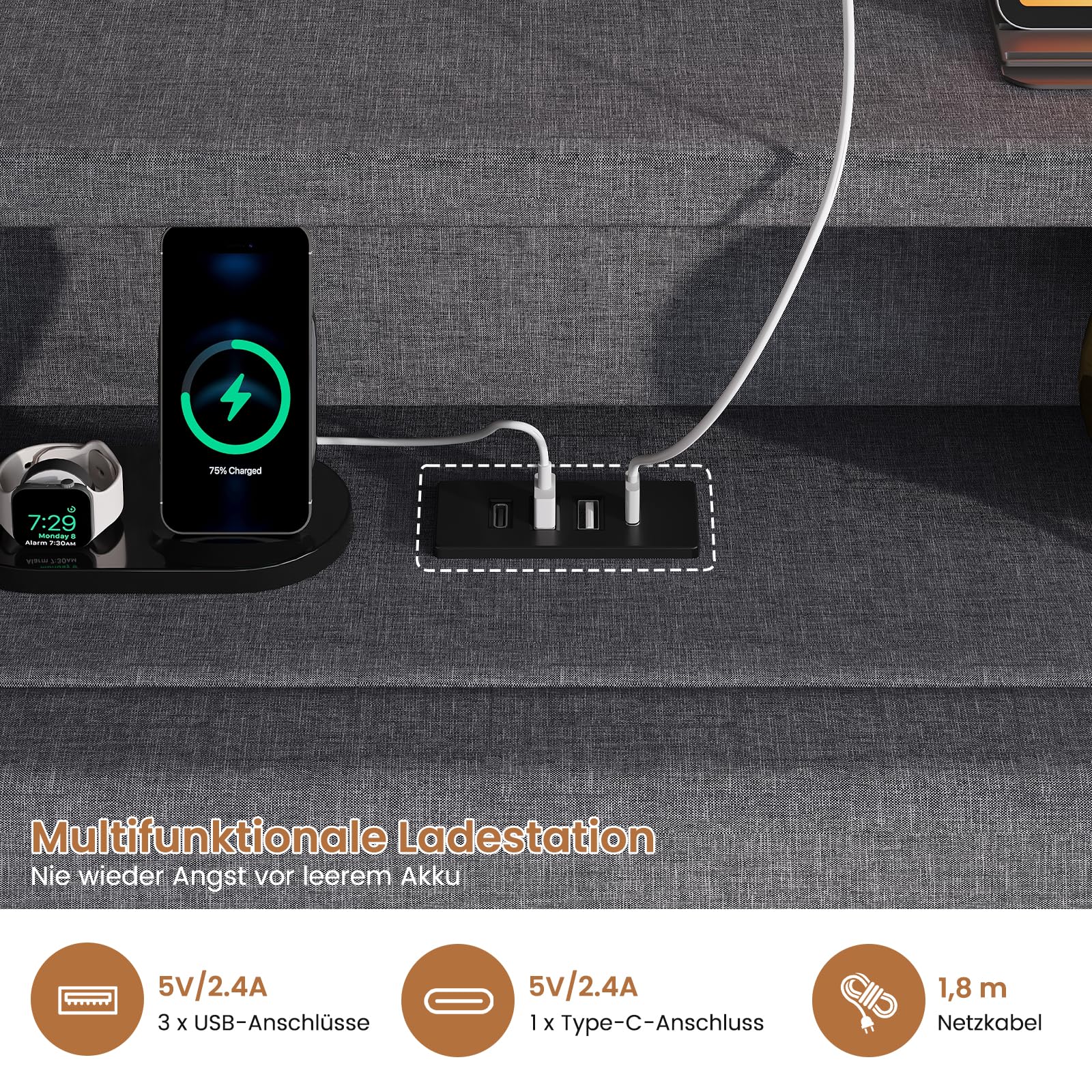 AOGLLATI Bett 140x190 Dunkelgrau mit LED Beleuchtung, USB & Hydrauliksystem | Polsterbett mit Bettkasten, Kopfteil Stauraum, Stauraum 30cm, inkl, Lattenrost,Doppelbett für Erwachsene,Leinen (No Matratze）