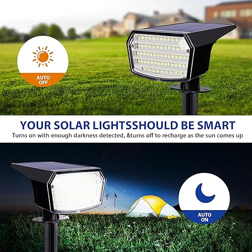 Miniatura 5 de OKITOP Luces solares impermeables IP65, 65 LED superbrillantes, paquete de 2 focos solares de pared, 3 modos de iluminación, focos solares para
