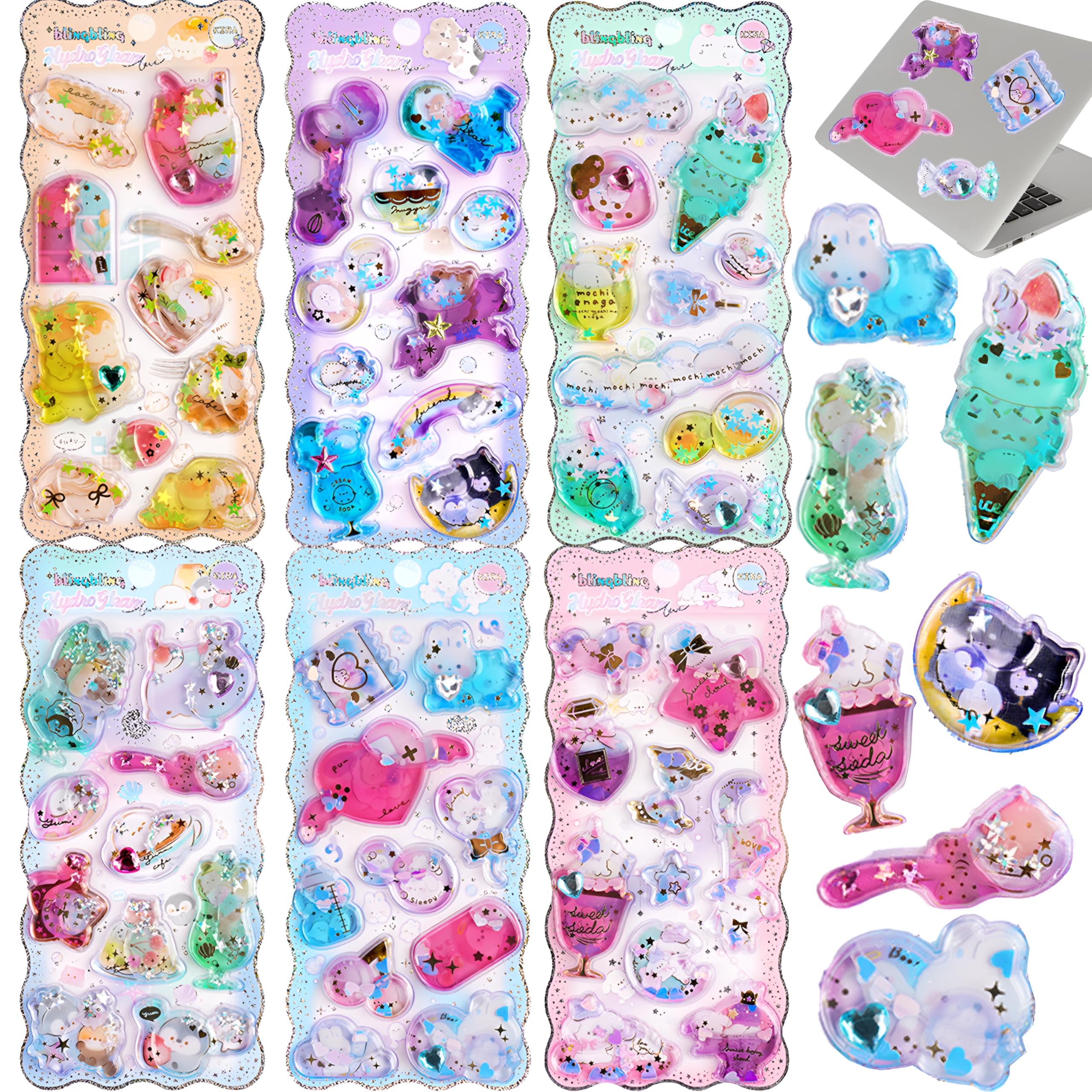 Amazon.co.jp: 水入りシール ぷにぷに 3D立体ステッカー 6枚セット