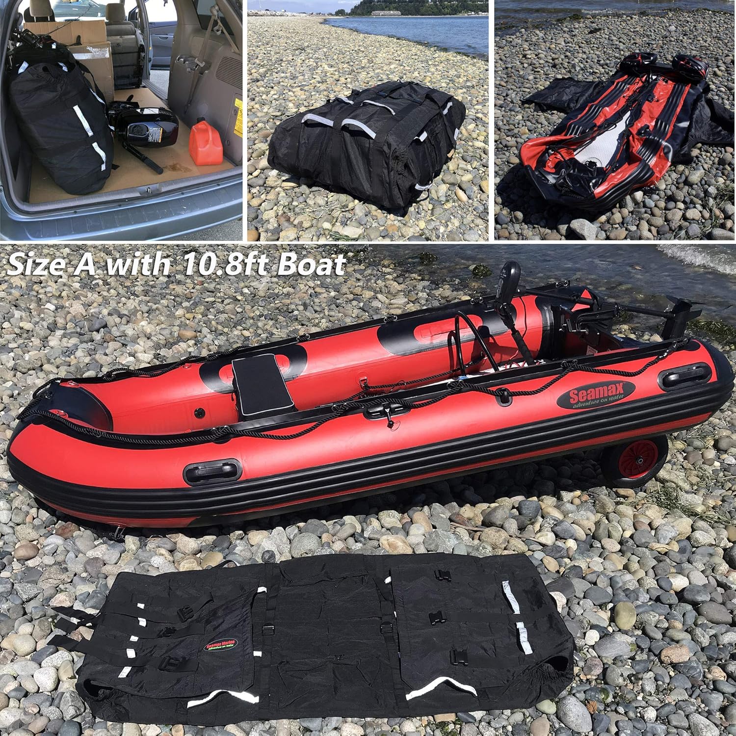 Seamax Foldable Inflatable Boat (Hull) Storage and Carrying Bag, with Sunlitec Fabric, Reflective Handles Size A - for 270-330 Boats