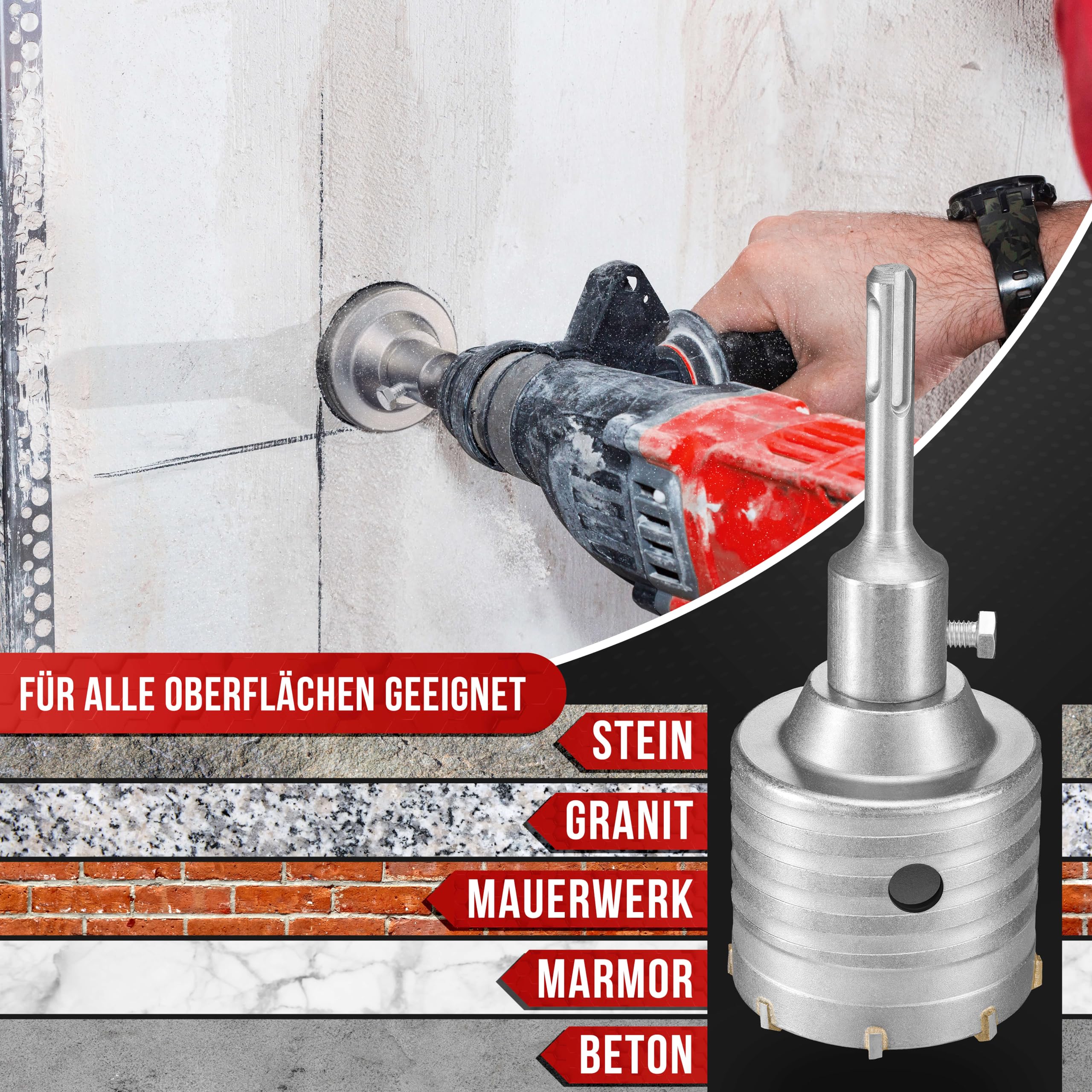 KSP-Tec ® Koronka wiertnicza 68 mm - wzmocniona konstrukcja - odporna na uderzenia - [XXL-zęby] - 4 ostrza wiertło centrujące - wiertło skrzynkowe - koronka wiertnicza do muru i betonu (68mm)