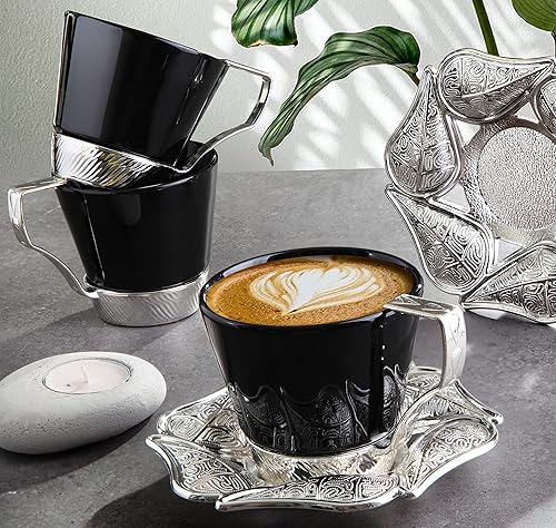 Miniatura 7 de LaModaHome Juego de 6 tazas de café expreso con platillos, tazas de café griego árabe turco de porcelana para mujeres, hombres, adultos, invitados o