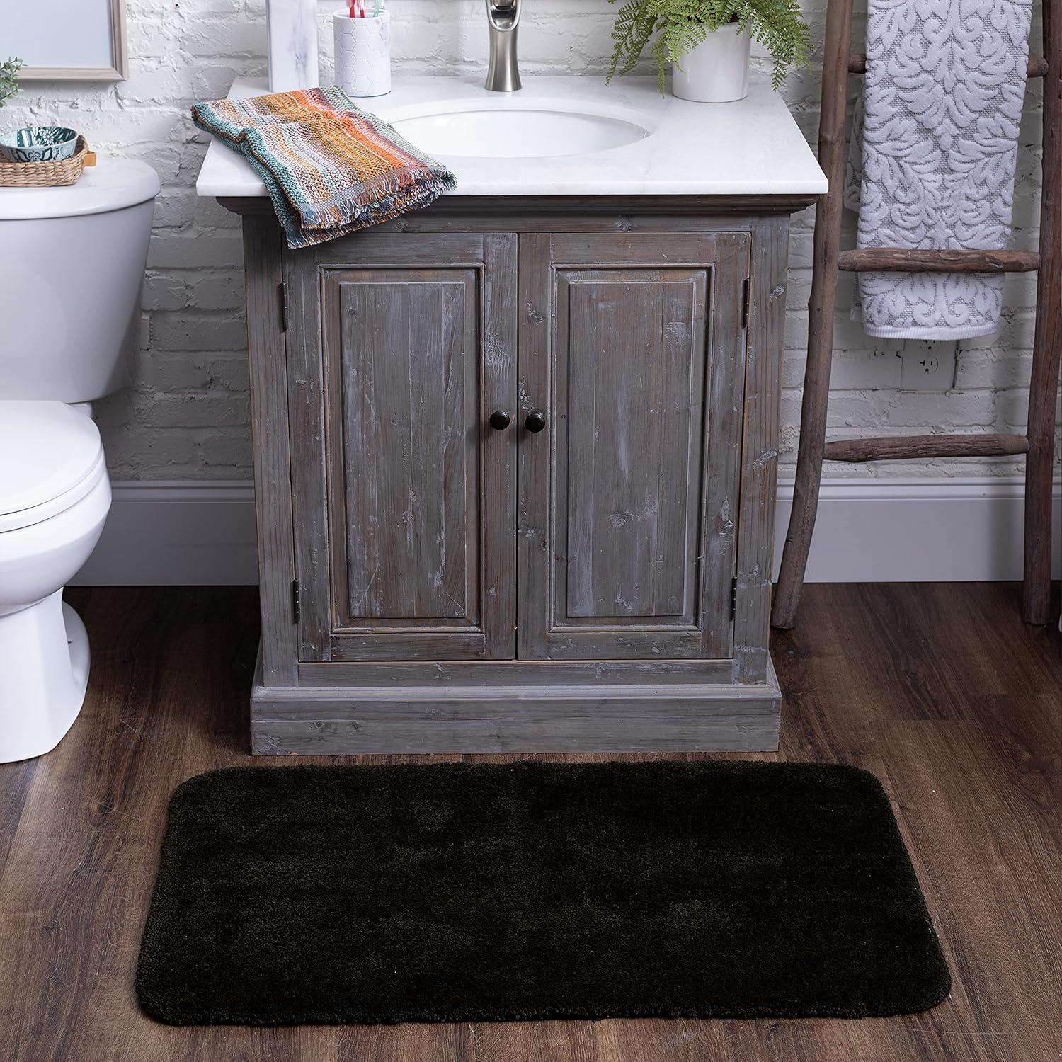 Acclaim Black 20" x 34" Nylon Machine Washable Bath Rug