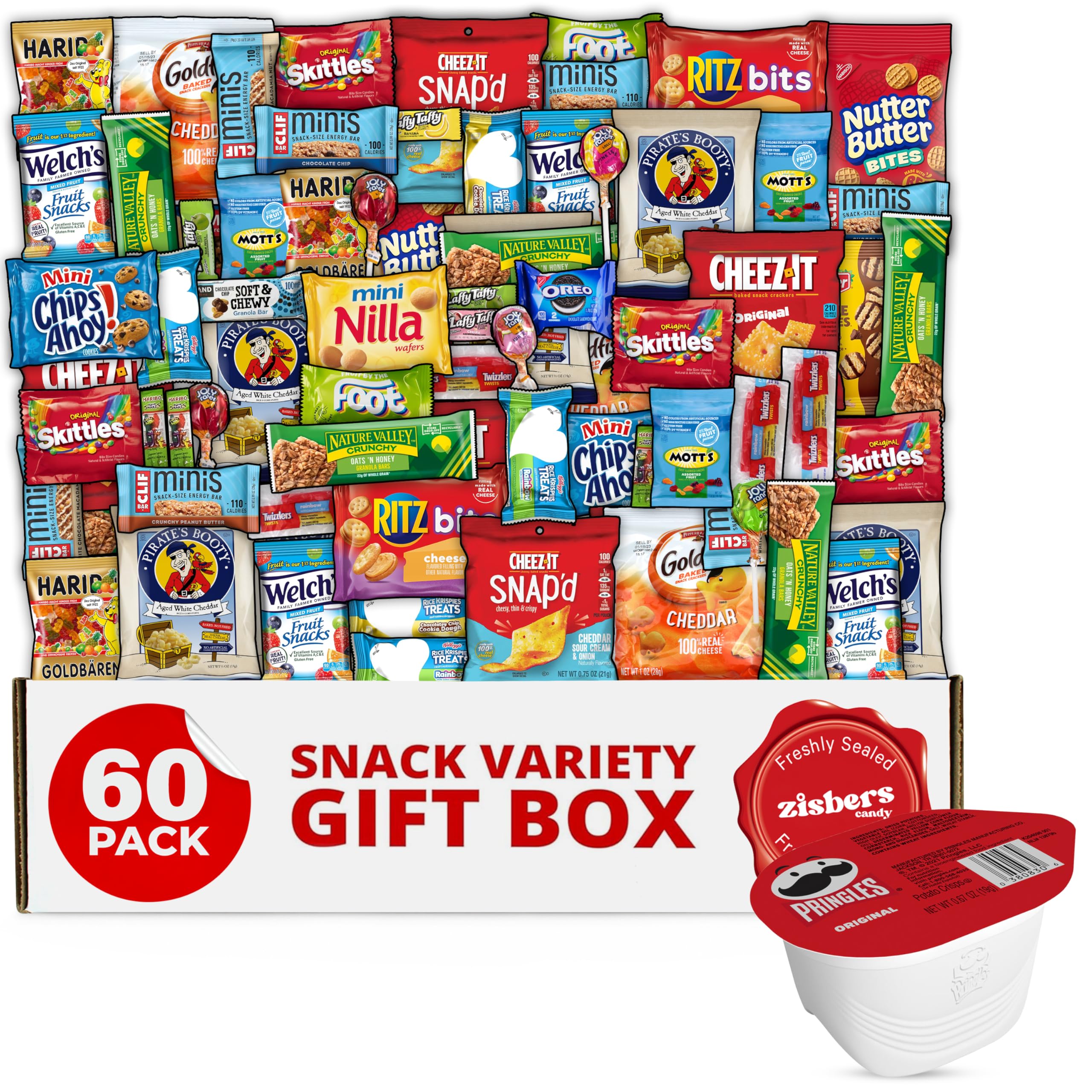 Snack Box Care Package Gift Box - Large Variety Snack, Candy & Treats for College Students, Adults, Kids, and Office Treats - 60 Count