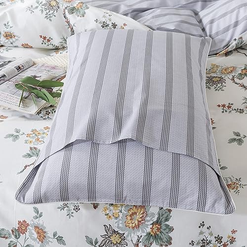 Miniatura 8 de FADFAY Juego de funda de edredón con diseño floral rosa y flores beige desgastadas, juego de funda de edredón vintage de granja 100% algodón, funda