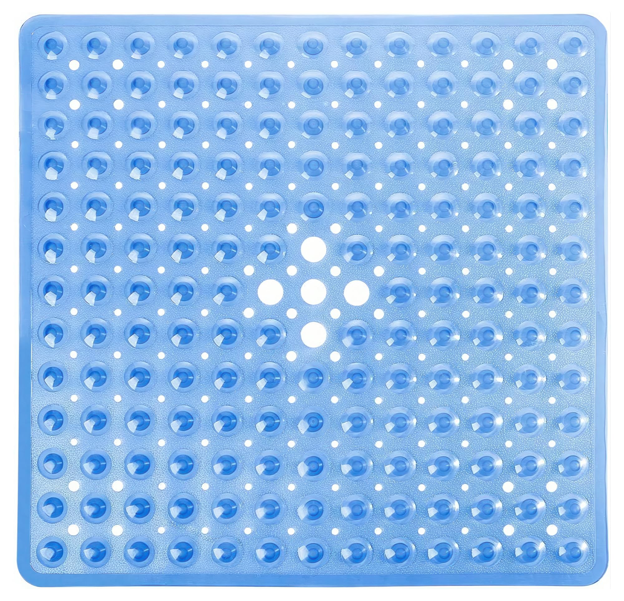 ADOV Square Shower Mat Non Slip Anti Mould, 53 x 53cm Bath Mat Blue for Inside-Shower, Anti Slip Shower Mats with Strong Suction Cups and Drain Holes, Mildew Resistant, Machine Washable