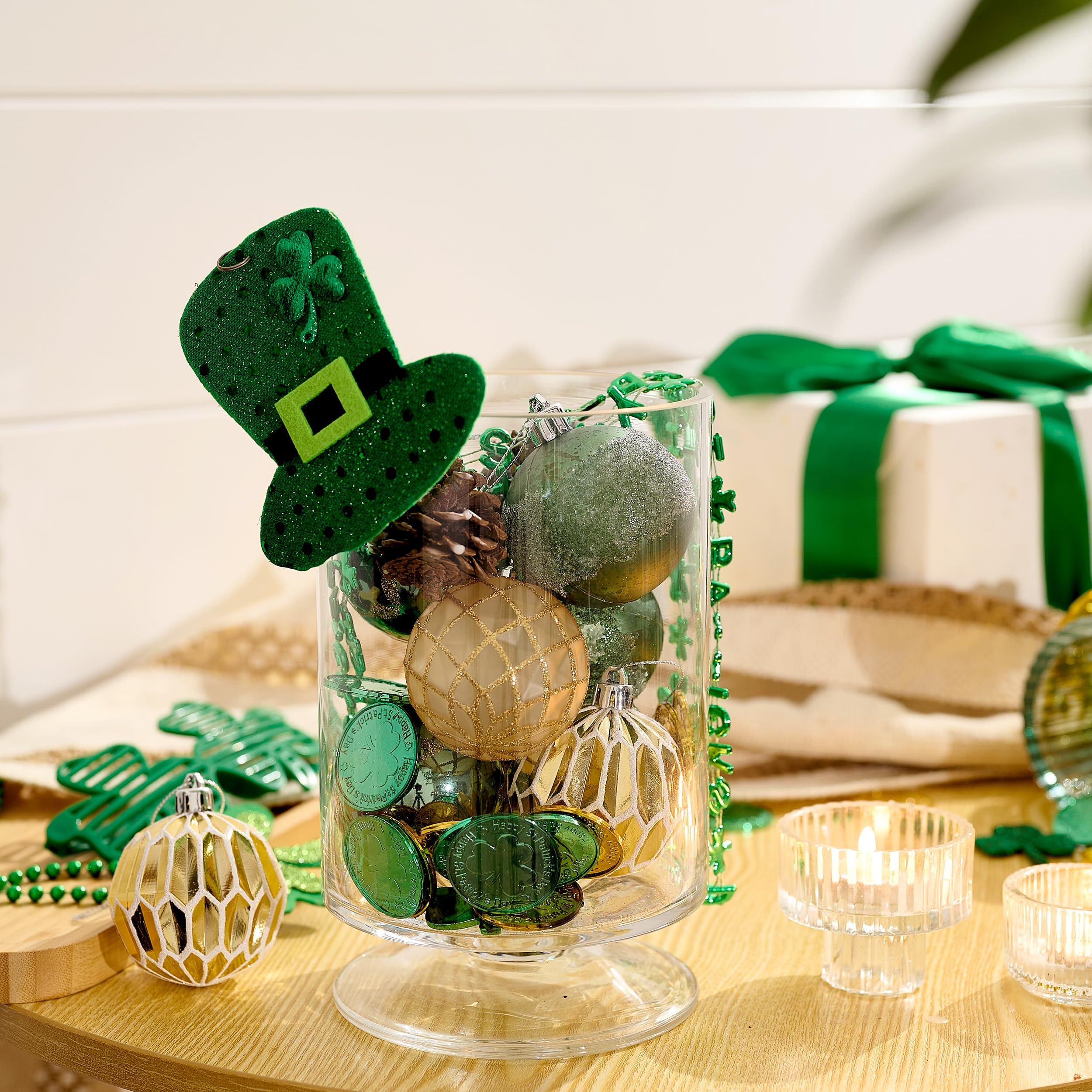 DecorbyHannah St. Patricks Day Christmas Decorations Ornaments,9ct 2.36inches Green Gold St Patrick's Day Tree Ornaments Shatterproof Geometric Hanging Ornaments for Tree for Spring Irish Day Decor
